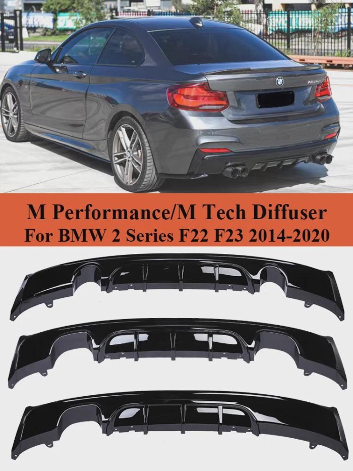 Gloss Black M Sport M Tech Rear Diffuser Bumper Body Kit For BMW 2 Series F22 F23 Carbon Fiber MP D