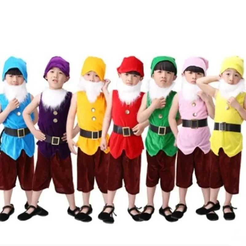 as Seven Dwarf Snow Costume Fairy Elf Holiday Santa Kids Carnival Stage Xmas Group Match Outfit For