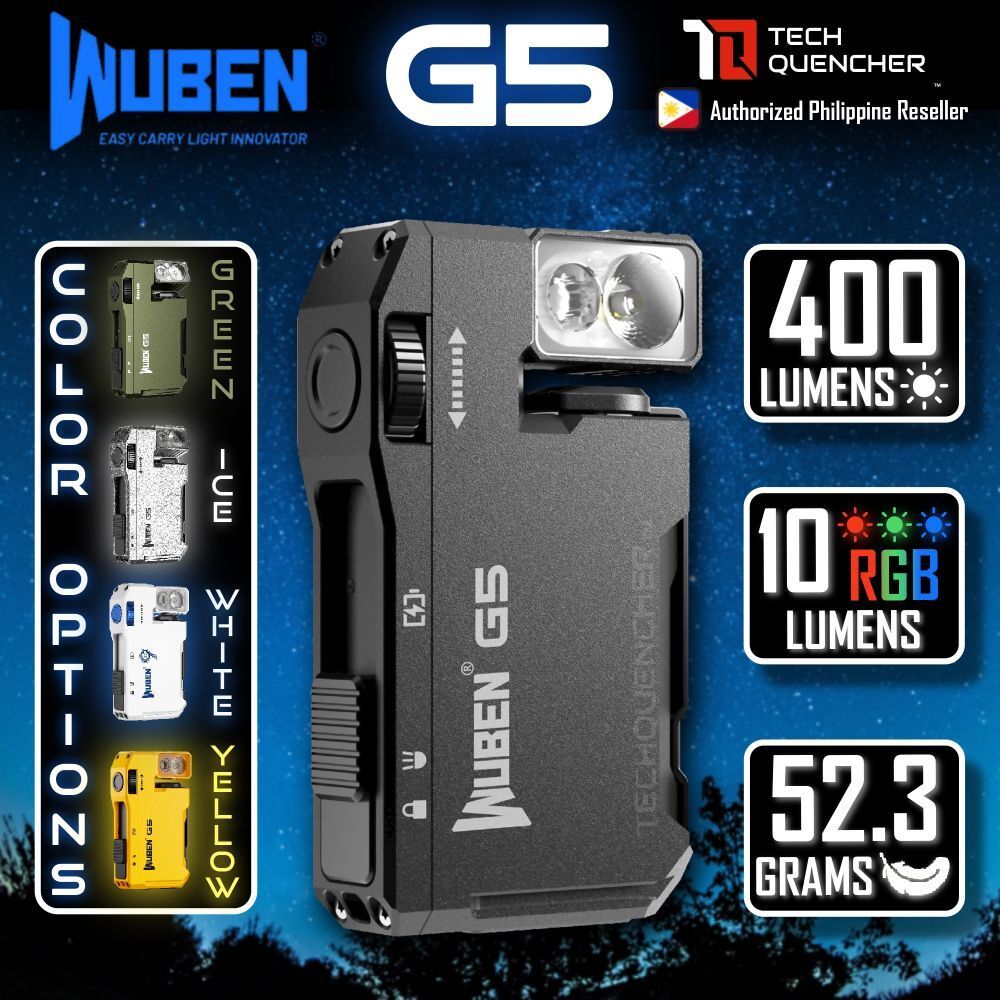 Wuben G5 ไฟฉาย - ไฟพวงกุญแจ - 400 ลูเมน - RGB - 52.3 กรัม - ชาร์จ USB-C - IP68