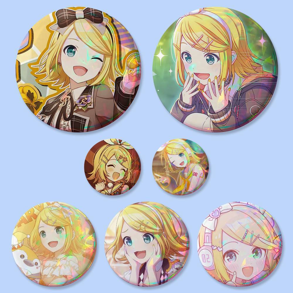 1 PC Kawaii นักร้อง Kagamine Rin ป้าย 32/44/58 มม.รอบ Cosplay Pin กระเป๋า Decor แฟนรวบรวมเพื่อนของขว