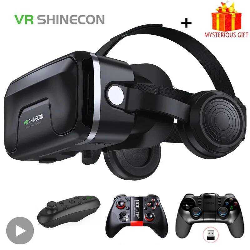Shinecon Viar 3D Virtl Reality VR แว่นตาชุดหูฟัง Devs หมวกกันน็อคเลนส์สมาร์ทสําหรับสมาร์ทโฟนโทรศัพท์