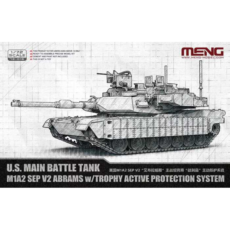 Meng Model 72-016 U.S. Main Battle Tank M1A2 SEP v2 Abrams w/ Trophy Active Protection System 1/72