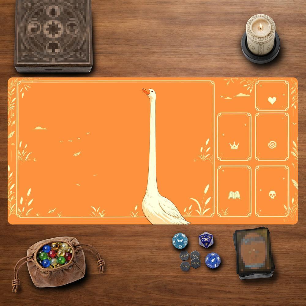 น่ารักคอยาวสีขาว Goose MTG Playmat 360x600 มม.Magic The Gathering Zone Layout โต๊ะลื่นยาง Trading Ca