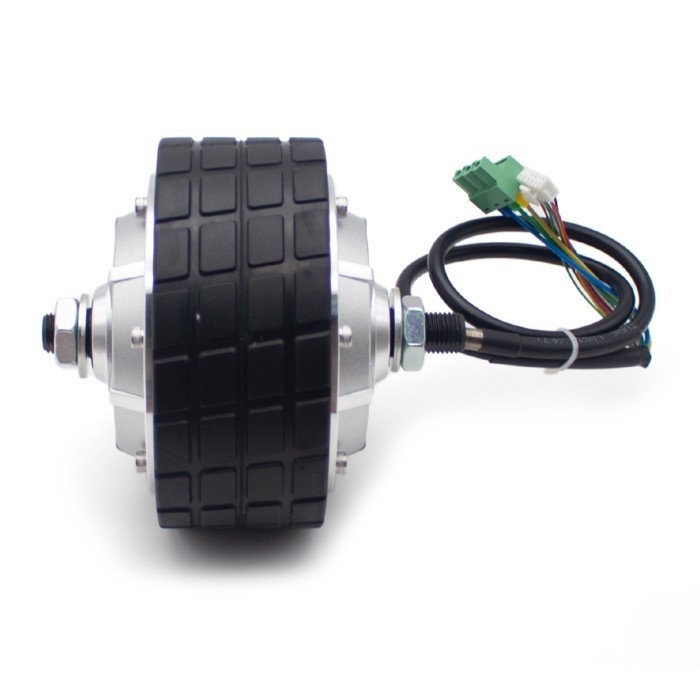 DC24V 4.5" AGV Robot Wheel Hub Servo Motor 24V DC, 200W, Dual Shaft, Encoder, Rubber Tire (IP54)