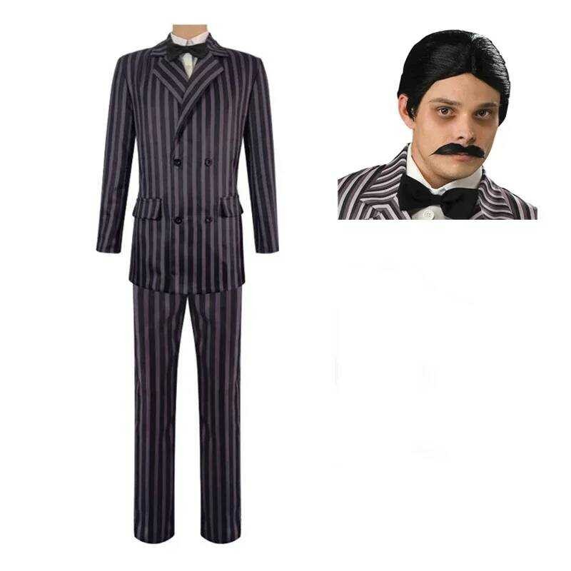 C The Addams Cosplay Family Wednesday Addams Costume Suit Halloween Carnival Outfit Men Coat Shirt