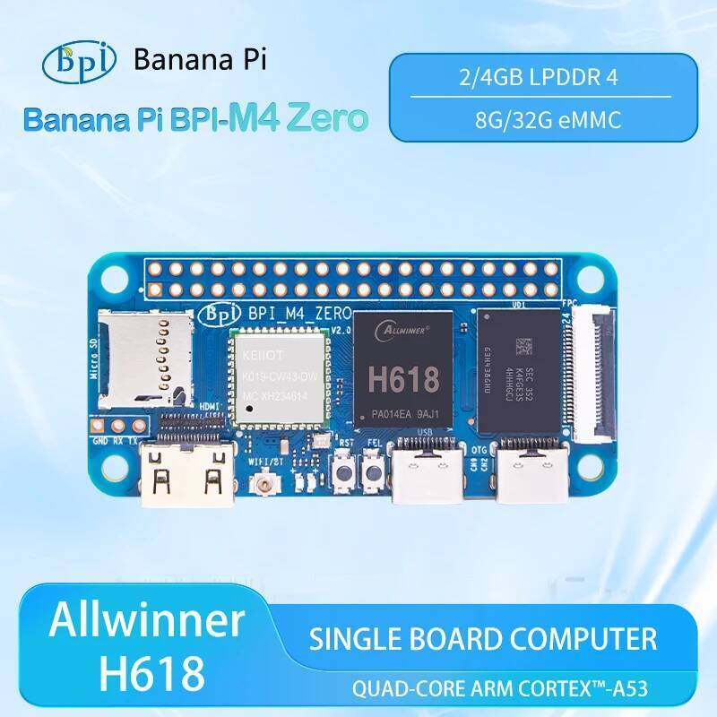 TA Banana Pi BPI-M4 ZERO Allwinner H618 Quad-core ARM Cortex™-A53 โปรเซสเซอร์ 2.4G/5G WIFI 4G LPDDR4