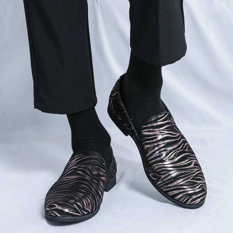 C Fashionable Men's Striped Shoes Hip-Hop Rock Casual Shoes Men's Wedding Shoes Formal Shoes Person