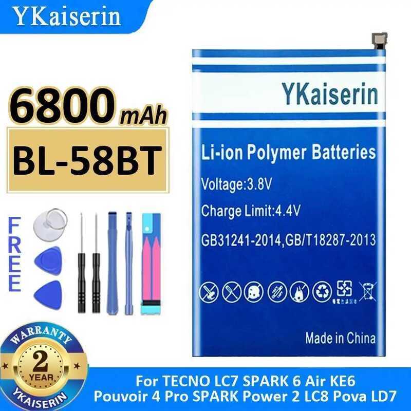 Battery BL-58BT 6800mAh For Tecno LC7 Spark 6 Air KE6 Pouvoir 4 Pro Spark Power 2 LC8 Pova LD7
