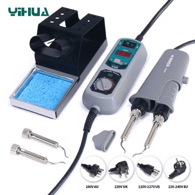 YIHUA 938D สถานีบัดกรีแบบพกพาพร้อมแหนบ 110V 220V ชุดเครื่องมือถอดบัดกรีชิป อุปกรณ์เชื่อม SMD