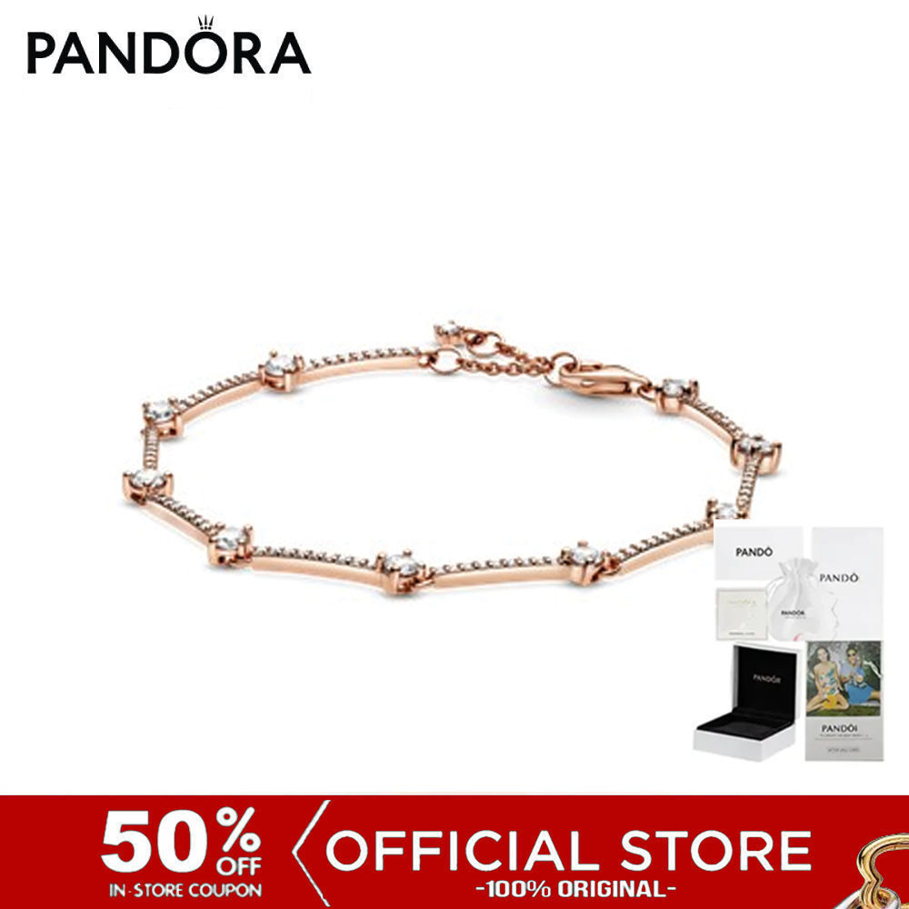 (ของแท้100%) Pandora Rose Bracelet With Clear Cubic Zirconia เครื่องประดับ สร้อยข้อมือ สร้อยข้อมือเงิน สร้อยแพนดอร่า