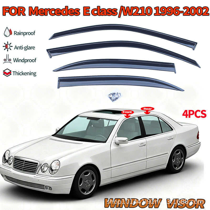เหมาะสําหรับ Mercedes-Benz W210 E-Class 96-02 หน้าต่างฝนคิ้วฉีด 4 ชิ้นกระจกบังแดด
