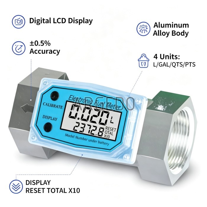 K24 Electronic Turbine Flow Meter G1" G1.5" G2" Digital LCD Display 9-300L/min ±0.5% Accuracy Fuel