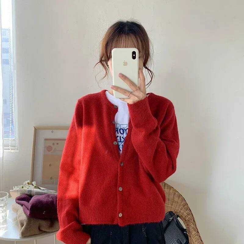 ▥ Super Chic Gentle Styleshortsjacket ถักเสื้อสเวตเตอร์ถักผู้หญิงพร้อมคอลูกเรือสําหรับฤดูใบไม้ร