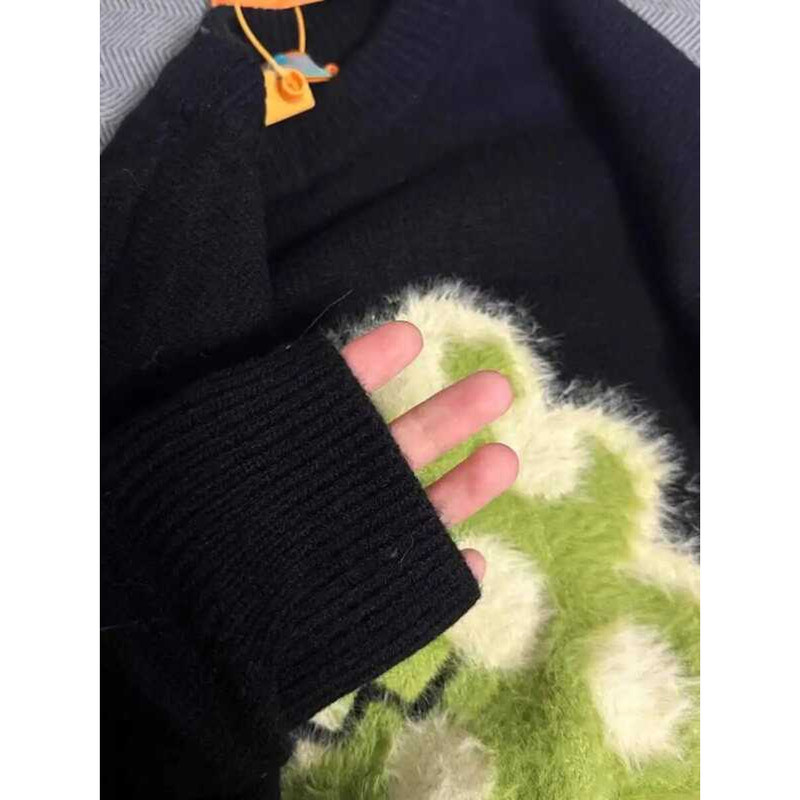 ▥ ผู้หญิงo-คอ 3Dดอกไม้ถักเสื้อกันหนาวharuku 90S Vintage Y2kหลวมแขนยาวเสื้อกันหนาวญี่ปุ่น 2000Sเ