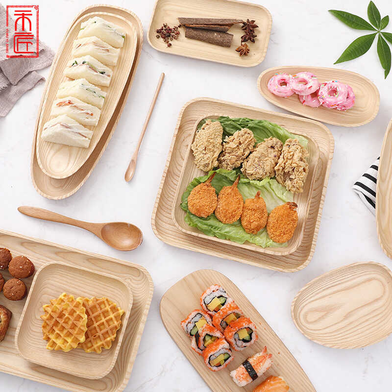 Yimeijiang จานผลไม้ไม้ Creative White Wax ถาดไม้โรงแรมร้านอาหารขนมขบเคี้ยวผลไม้ขนมขบเคี้ยวแผ่น