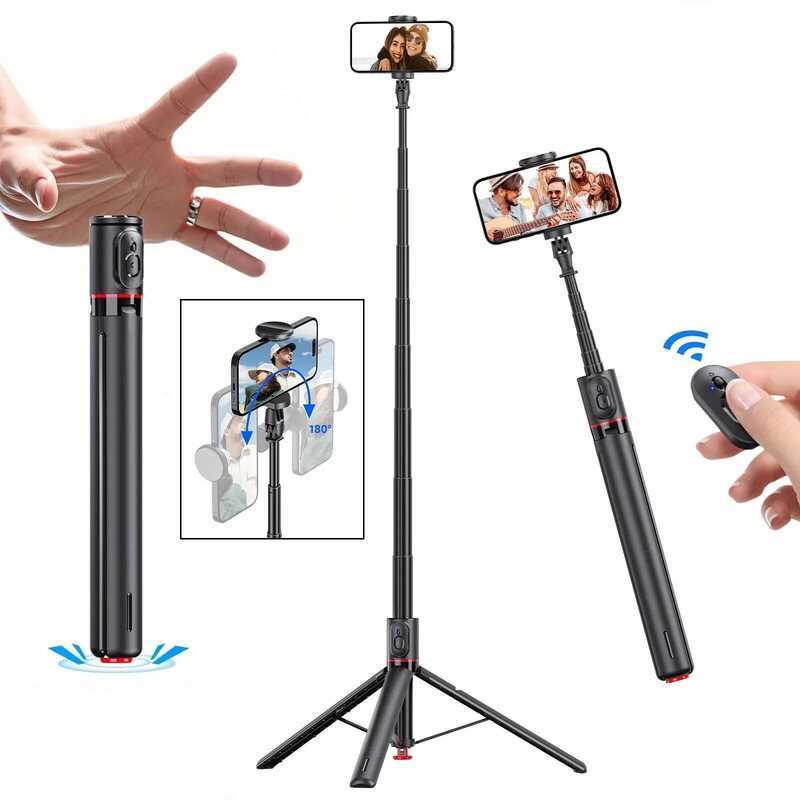 Auto เปิด Selfie Stick 70 "โทรศัพท์ขาตั้งกล้องพร้อมรีโมทแม่เหล็กสําหรับ Tiktok Video Travel Vlog