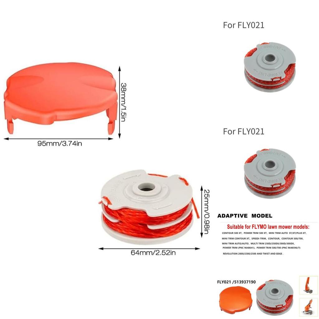 สําหรับหญ้า Flymo Trimmer อุปกรณ์เสริมแพ็ค Line Spools และฝาครอบ Fly0060 Fly021 สําหรับ