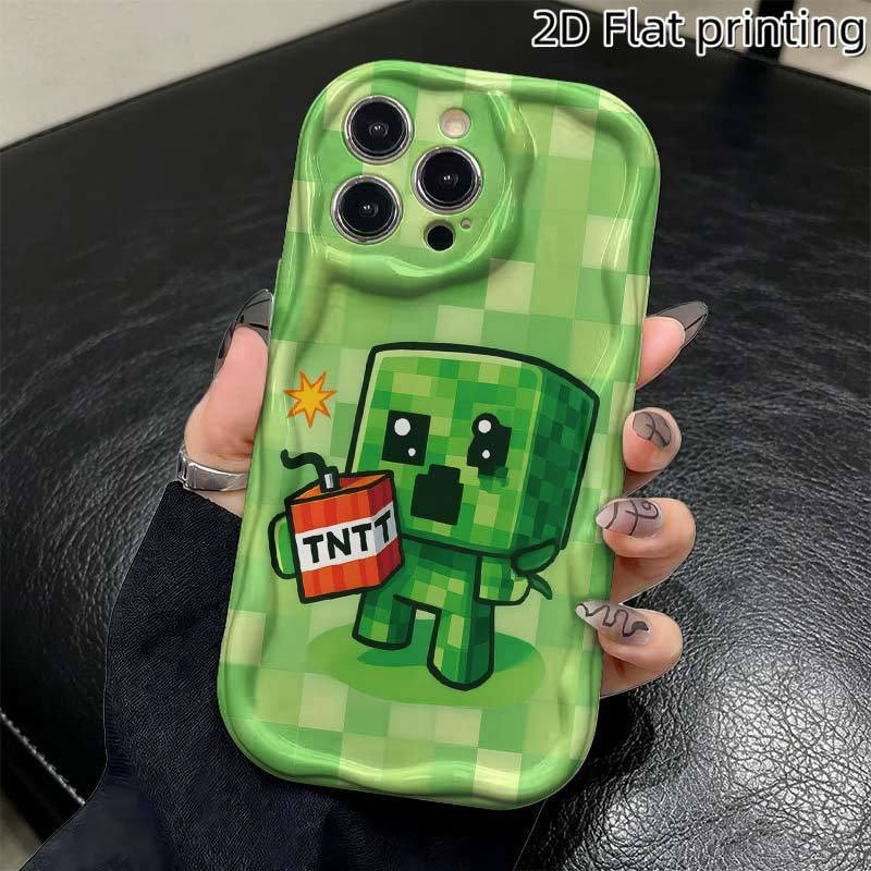 (สต็อกในพื้นที่) น่ารัก Minecraft Creeper Tnt เคสโทรศัพท์กันกระแทกป้องกัน 2D พิมพ์แบนสําหรับ IPhone 