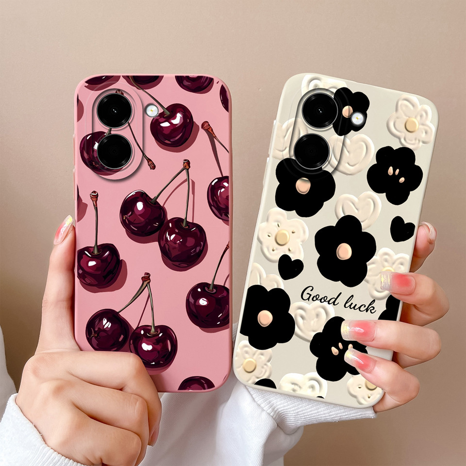 สําหรับ Huawei Honor X7e X7d เคสโทรศัพท์น่ารักสีดําสีขาวดอกไม้พิมพ์ซิลิโคนนุ่มลื่นทนทานน่ารักผลไม้หว