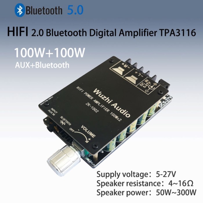 ZK-1002 HIFI 100WX2 TPA3116 Bluetooth 5.0 High Power Digital Amplifier Stereo Audio Board AMP Ampli