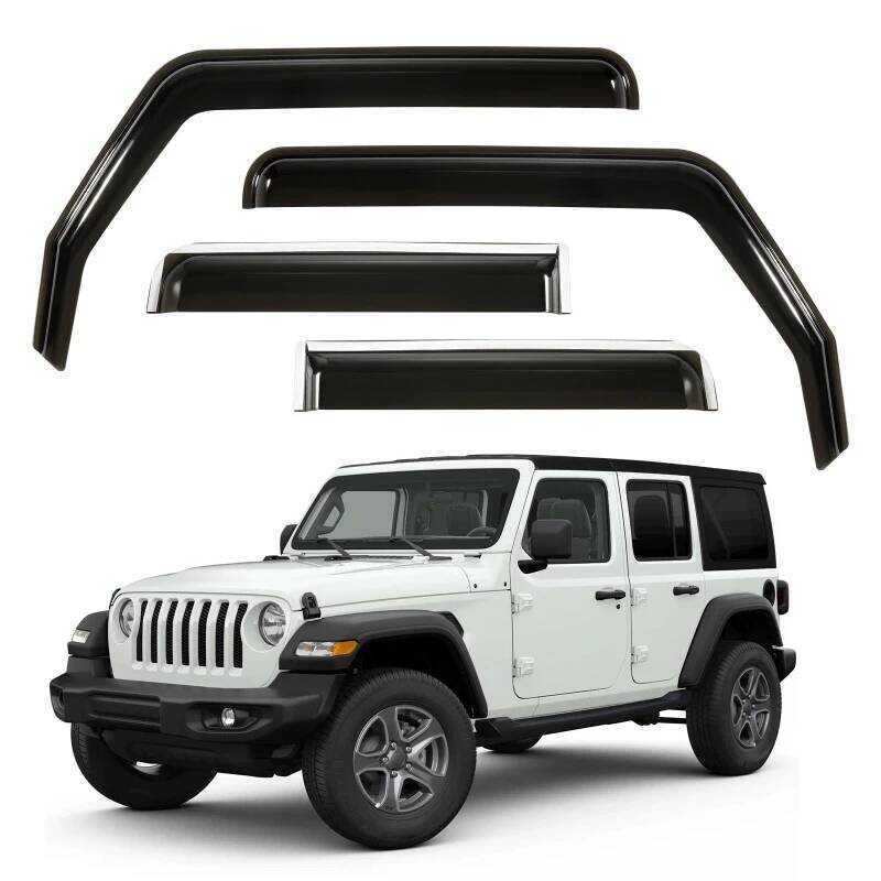 4pcs Car Window Deflectors Vent Visors Sun Wind Rain Shield สําหรับ Jeep Wrangler JL ไม่จํากัด 18-20