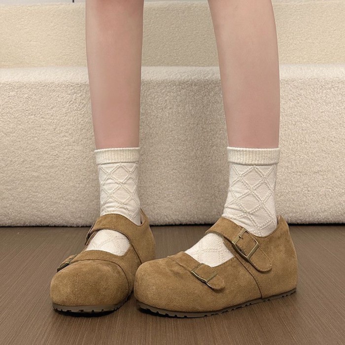 Birkenstock Shoes Womens Flat Buckle Shoes All-Match Mary Jane Shoes