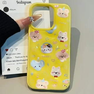 COD-ในไทย💥For iPhone 16 15 14 13 12 11 Pro Max X XS XR XS 7 8 6 16 Plus เคส สัตว์การ์ตูน Candy Color Wave คู่หนังนุ่มป
