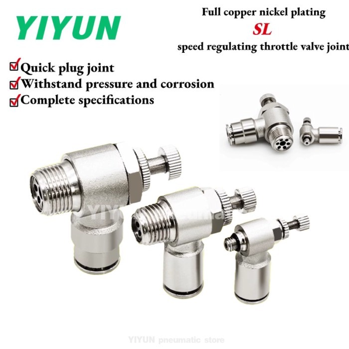 SL4-M5,01,02,SL6/SL8/SL10/SL12-M5,01,02,03,04 Full copper throttle SL pneumatic valve can adjust 8m