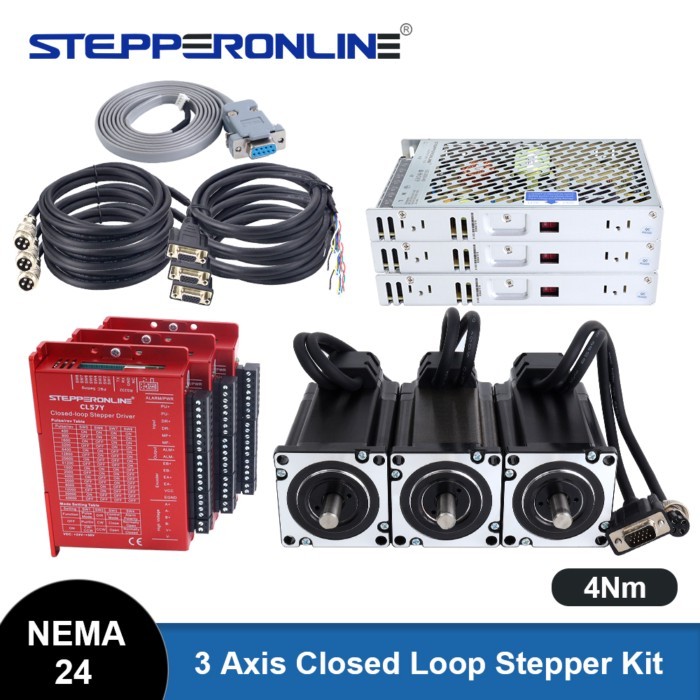 STEPPERONLINE 3 Axis Nema 24 Closed Loop Stepper Motor 4Nm with Nema24 Hybrid Servo Driver CL57Y V2