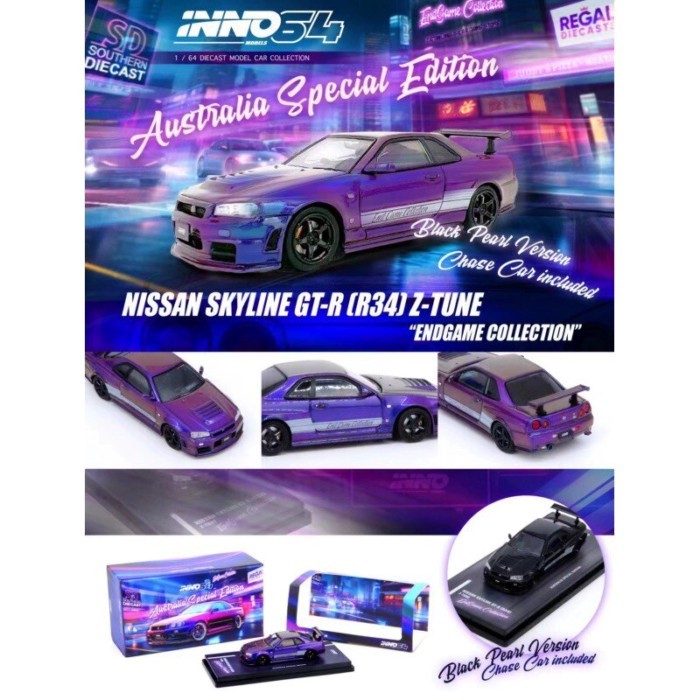 INNO 1: 64 R34 GT-R Z-TUNE skyline ออสเตรเลียรุ่นที่กําหนดเองรถโลหะผสมรุ่นซ่อน
