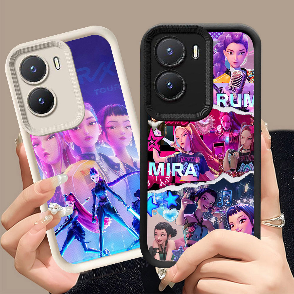 Q-28 Kpop Demon Hunter ขาวดำเคสโทรศัพท์หรับ VIVO IQOO Z7i Y01A Y02S Y15S Y15A Y16 Y01 ปกสีชมพู
