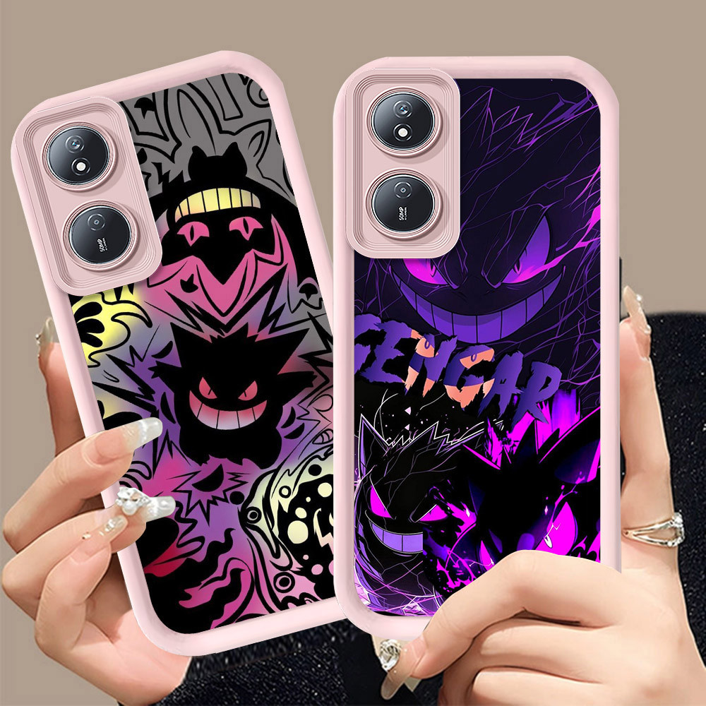 Q-16 Pokemon Gengar ขาวดำเคสโทรศัพท์หรับ OPPO A58 A38 A17 A58X A78 A18 5G ปกสีชมพู