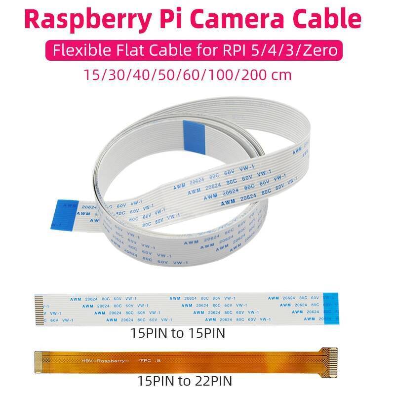 ใหม่ Raspberry Pi CSI กล้องสาย 15 30 50 100 200 ซม.แบน 15Pin สายริบบิ้นสําหรับ RPI 5 4B 3B + 3B Zero