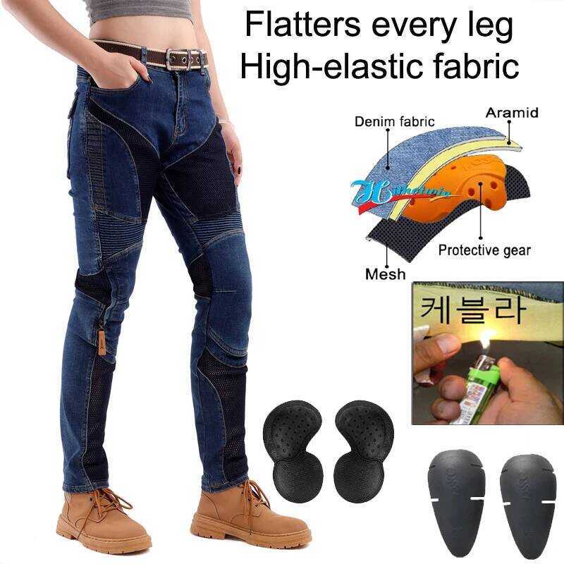 lar Motorcycle Jeans Women Summer Blue Dirt Bike Pants Abrasion Resistant Windproof Riding Trousers