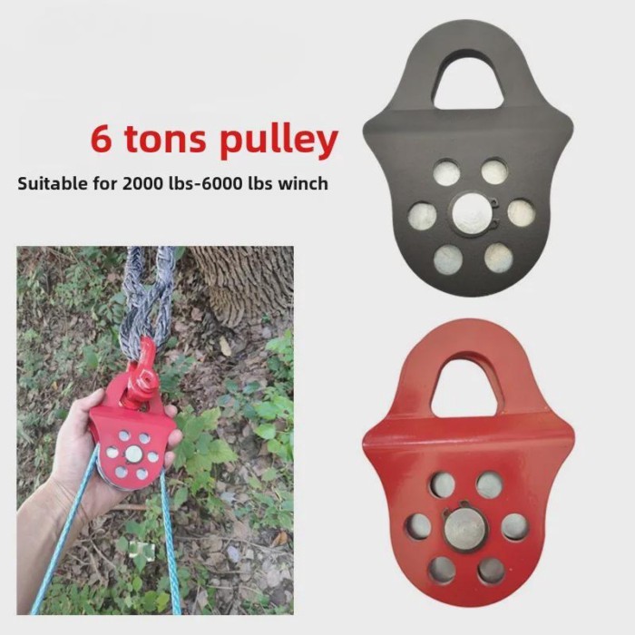 1PCS Snatch Block Towing Pulley 3T/6T Load Bearing Capacity Heavy Duty Winch Pulley Block Red for T
