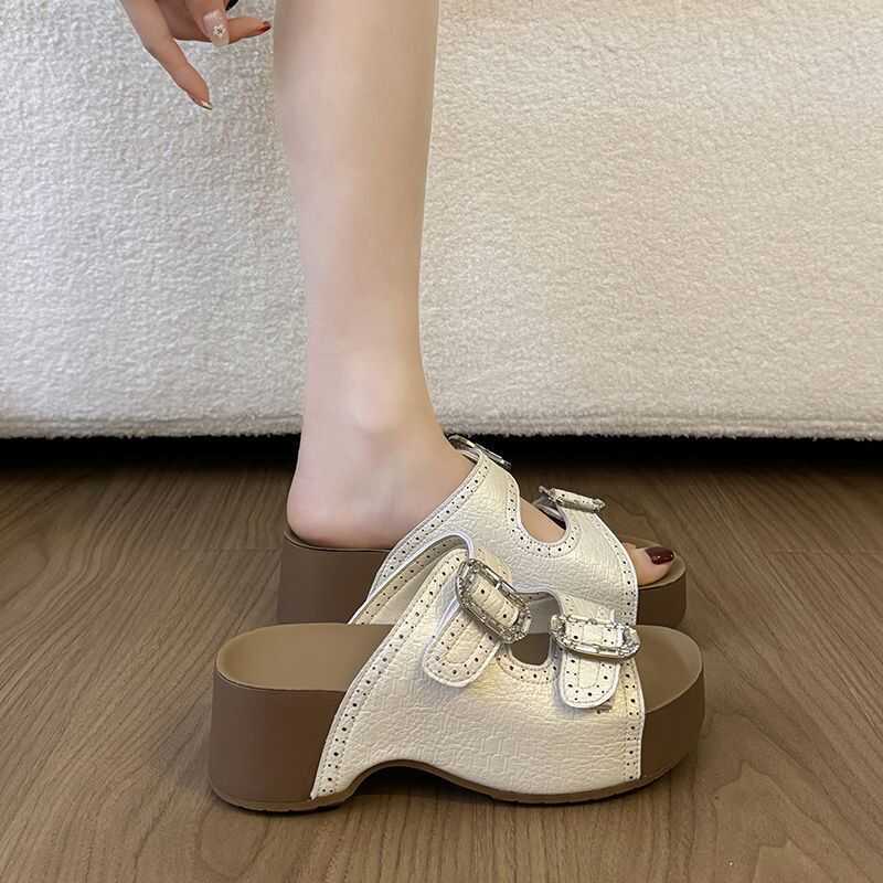 & 2026 Summer New Korean Rubber Thick Bottom Cork Boken Commuter Slippers