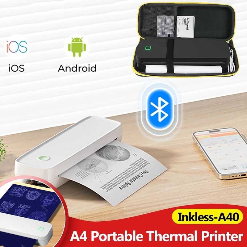แบบพกพา Mini A4 Inkless A40 เครื่องพิมพ์ความร้อนสําหรับโทรศัพท์ PC Tattoo Transfer Stencil Maker บลู
