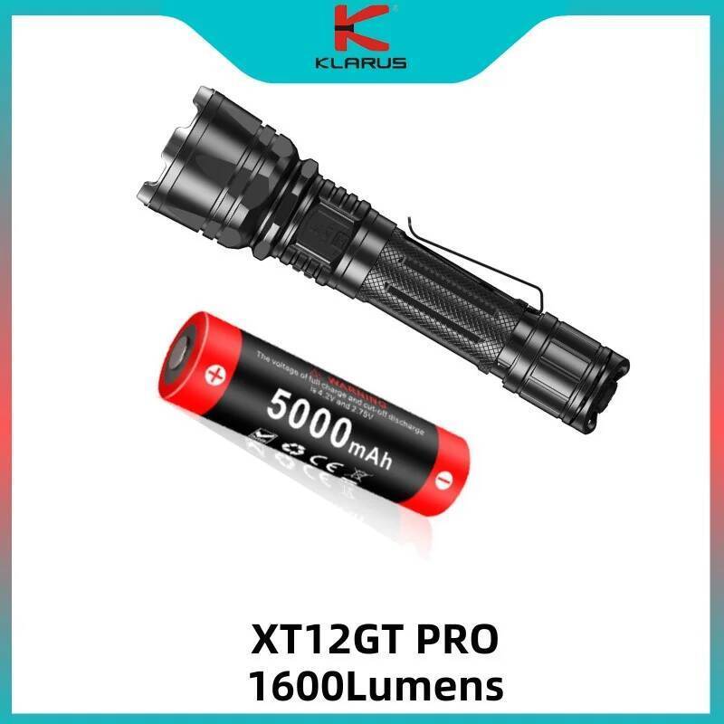 Klarus XT12GT PRO 1600Lumens ชาร์จไฟฉายยุทธวิธี Hunter Troch โคมไฟรวม 21700 5000mAh แบตเตอรี่