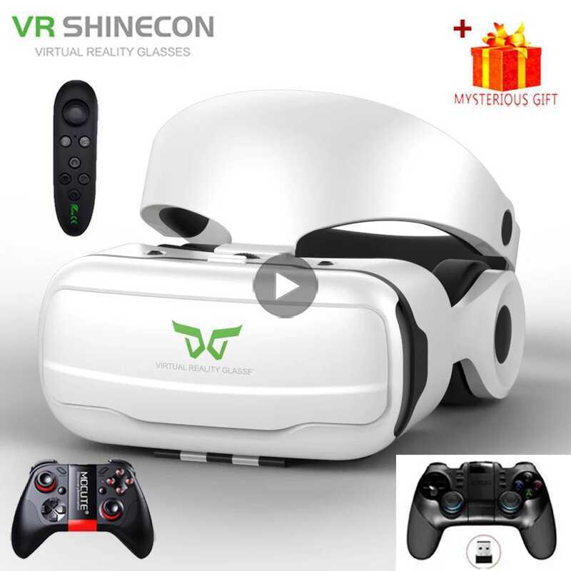 Shinecon VR แว่นตาชุดหูฟัง 3D Virtl Reality Dev หมวกกันน็อค Viar Goggle เลนส์สําหรับสมาร์ทโฟนโทรศัพท