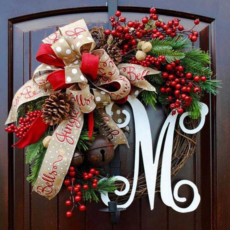 C 38Cm Christmas Letter Wreath American Christmas Door Hanging Simulation Red Fruit Wreath Rattan C