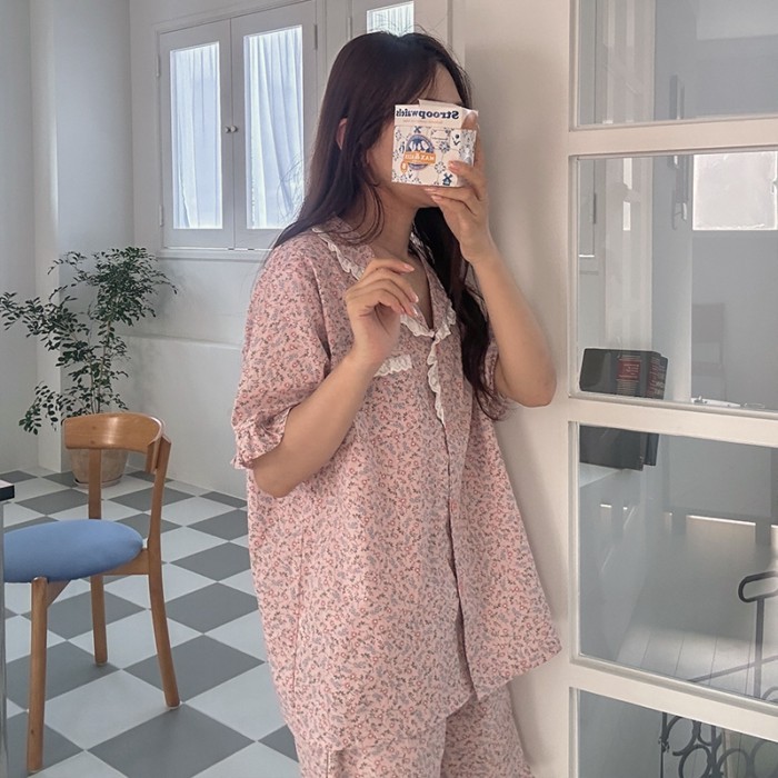 ชุดนอน Happyday Julie Flower Frill Summer Short-Sleeved Pajama Set 2 สี