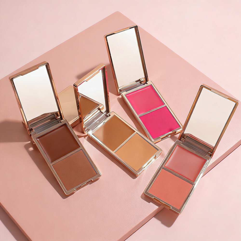 ในสต็อก PTA Makeup 2-in-1 Blush Powder and Cream Blush, น้ําหนักเบา, Small-Batch, Dual-Color Multi-Use Blush