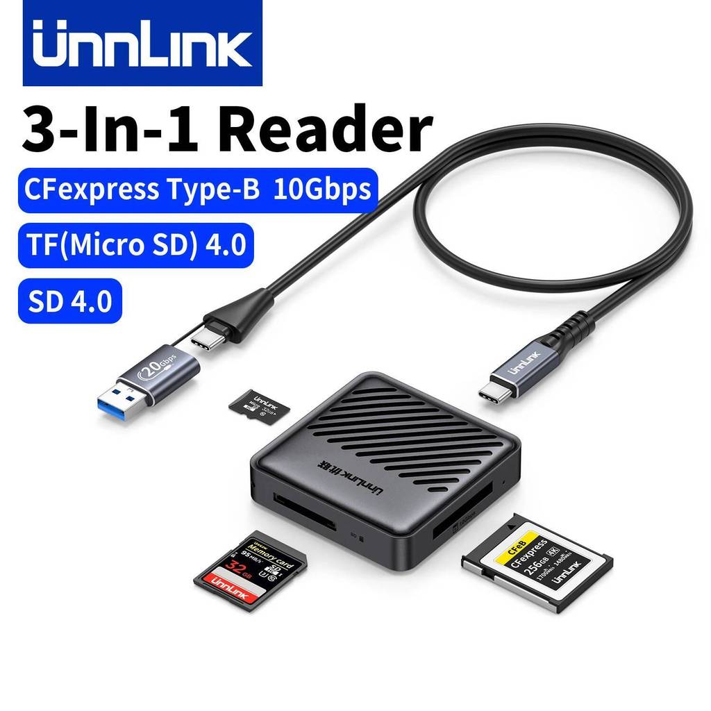 ใหม่ Unnlink 3-in-1 CFexpress Type-B Card Reader 10Gbps USB 3.2 Gen 2 รองรับ USH-II SD 4.0 / TF Micr