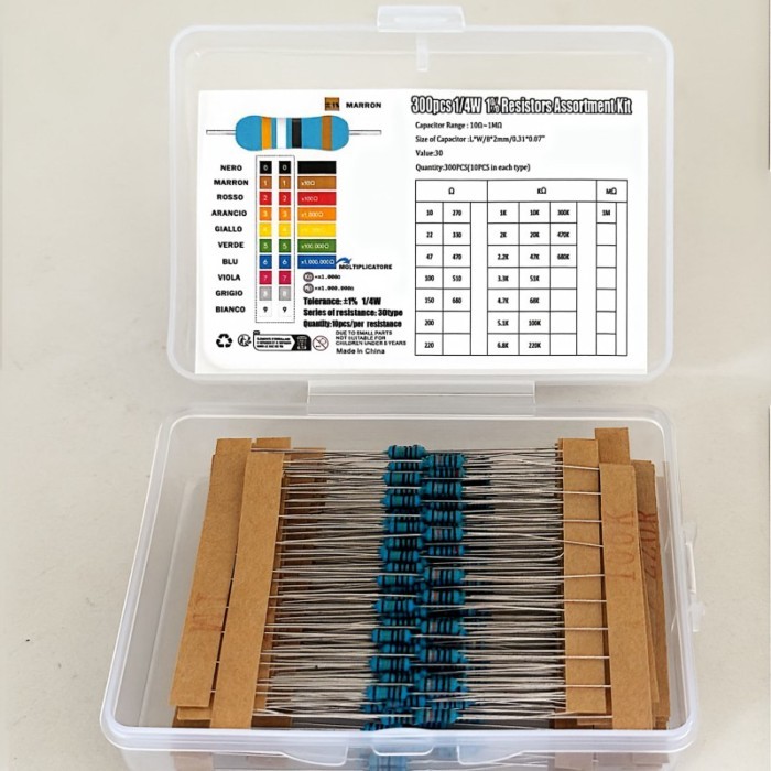 600/300PCS 1/4w Metal Film Resistor 30 Values Resistance Kit 10R-1M 150R 680K 0.25W 1% Resistors Se