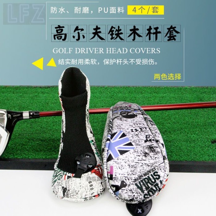 Union Flag Big Tongue Golf เหล็กไม้ Club ไม้ Club กันน้ำ PU ผ้า Iron Club Head Cover 4 ชิ้น/เซ็ต