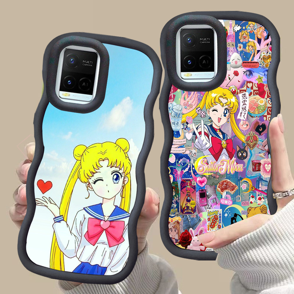 MERAH D-17 เซเลอร์มูนสีชมพูสีแดงปลอกสําหรับ VIVO V30 Y02a Y21a Y02t Y02 Y21s Y21 Y21t Pro 5G สีดํา