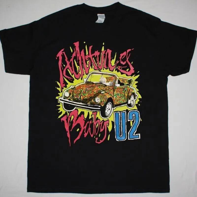 Vtg U2 Band ACHTUNG BABY Tour Cotton เสื้อยืดสีดําทุกขนาดสําหรับผู้ชาย BL353