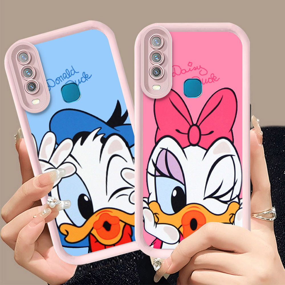 Q-34 Donald Duck ขาวดำเคสโทรศัพท์หรับ VIVO Y30 Y30i Y50 Y12 Y17 Y3S Y17S Y15 ปกสีชมพู