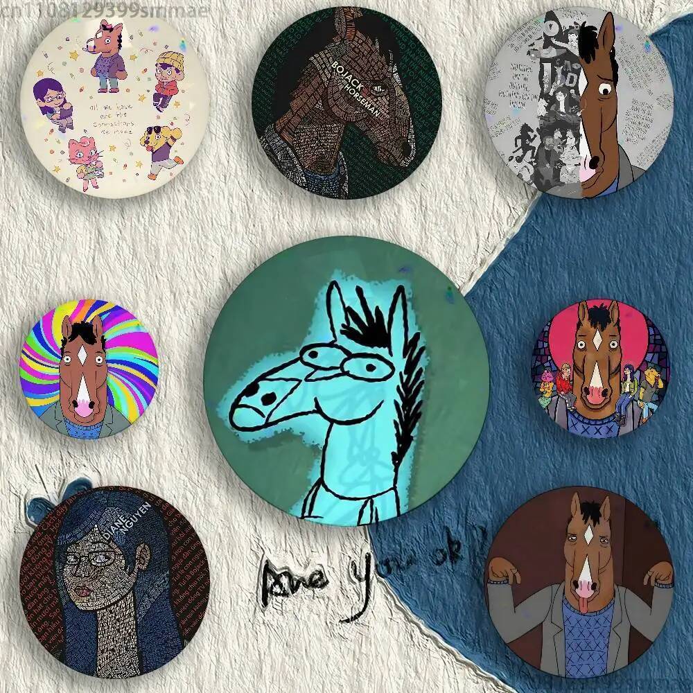 BoJack H-Horseman 32/44/58 มม.Handmade Pins รอบเข็มกลัด Badge กระเป๋าเป้สะพายหลังเสื้อผ้าเครื่องประด