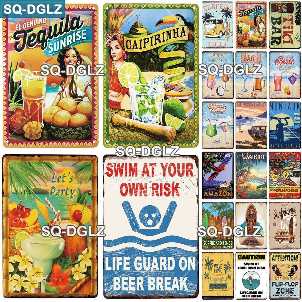 CAIPIRINHA ป้ายทะเบียน Tequila SUNRISE Wall Decor Tiki Bar ป้ายดีบุก Vintage WHIY ป้ายโลหะ THERAPY G